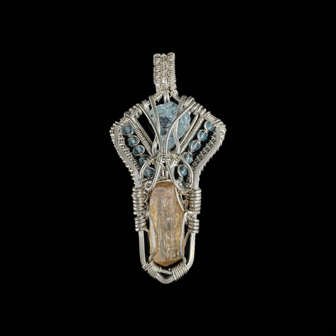 WIRE WRAP AQUAMARIN UND EDELTOPAS ANHÄNGER