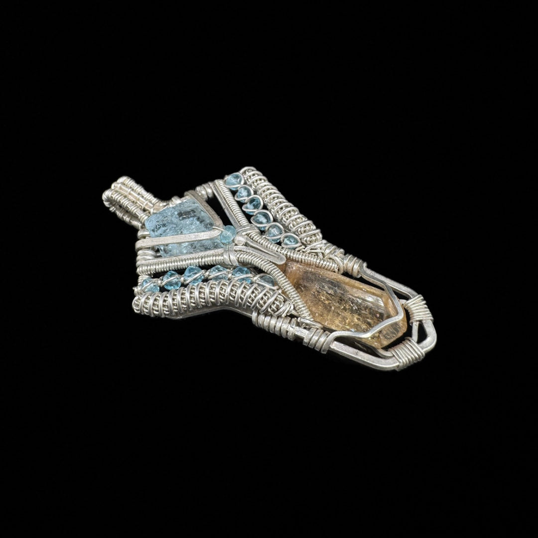WIRE WRAP AQUAMARIN UND EDELTOPAS ANHÄNGER