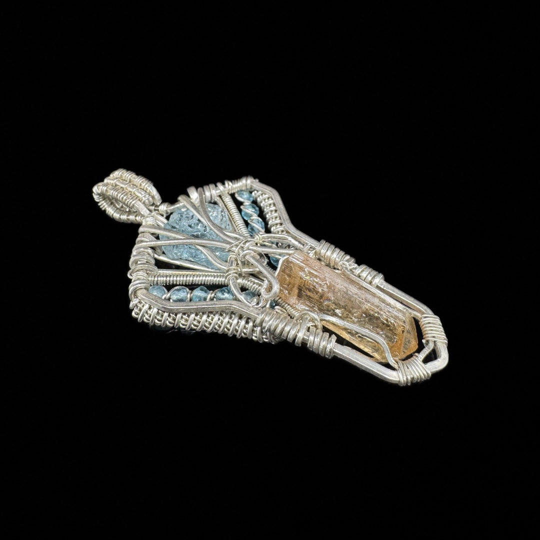 WIRE WRAP AQUAMARIN UND EDELTOPAS ANHÄNGER